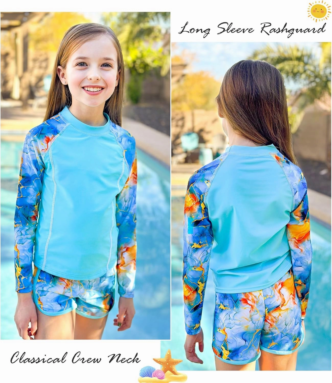 Vogseek Girls Rash Guard Swimsuits 2 Piece Bathing Suit UPF 50  Summer Swimwear Size 7-12T
