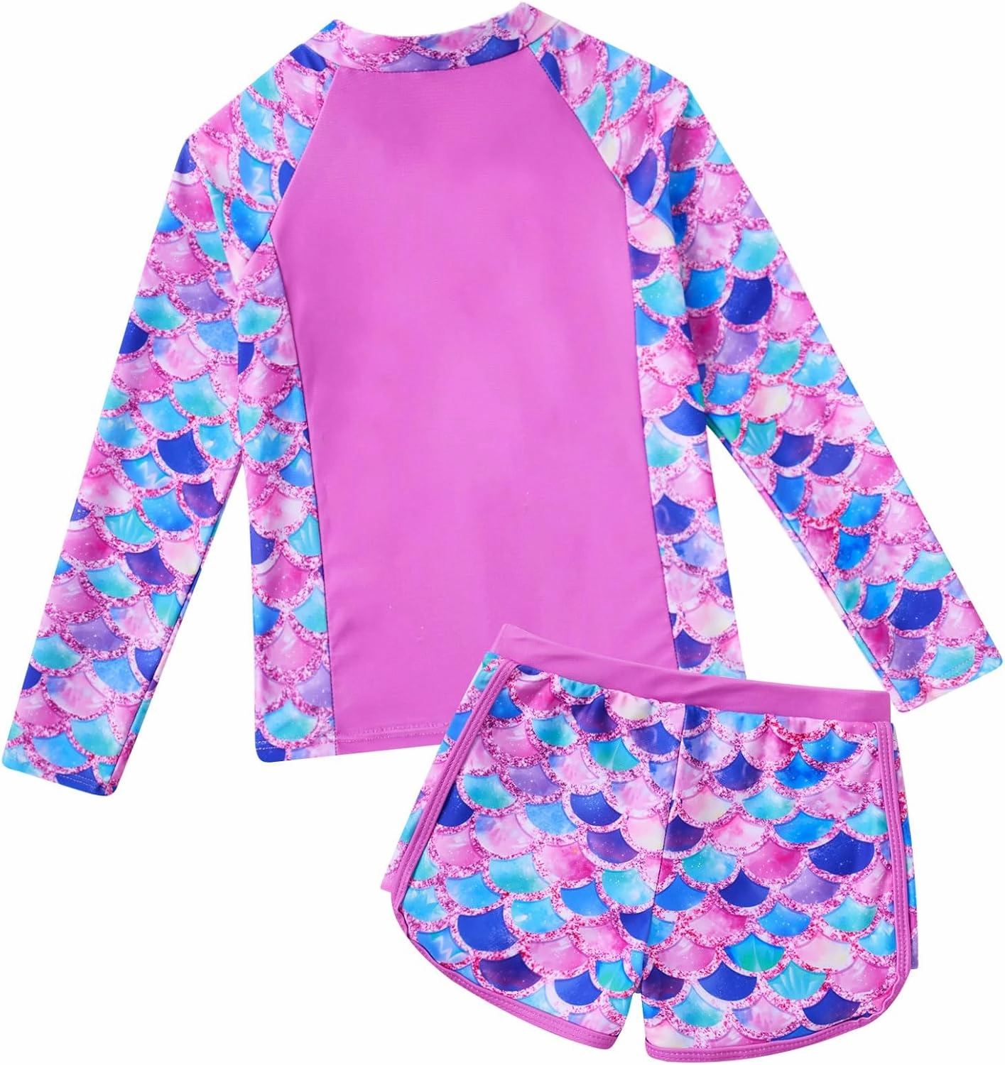 Vogseek Girls Swimsuits 5-9 Years 2 Piece Zip Rashguard Sets Long Sleeve Bathing Suit