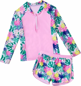 Vogseek Girls Swimsuits 5-9 Years 2 Piece Zip Rashguard Sets Long Sleeve Bathing Suit
