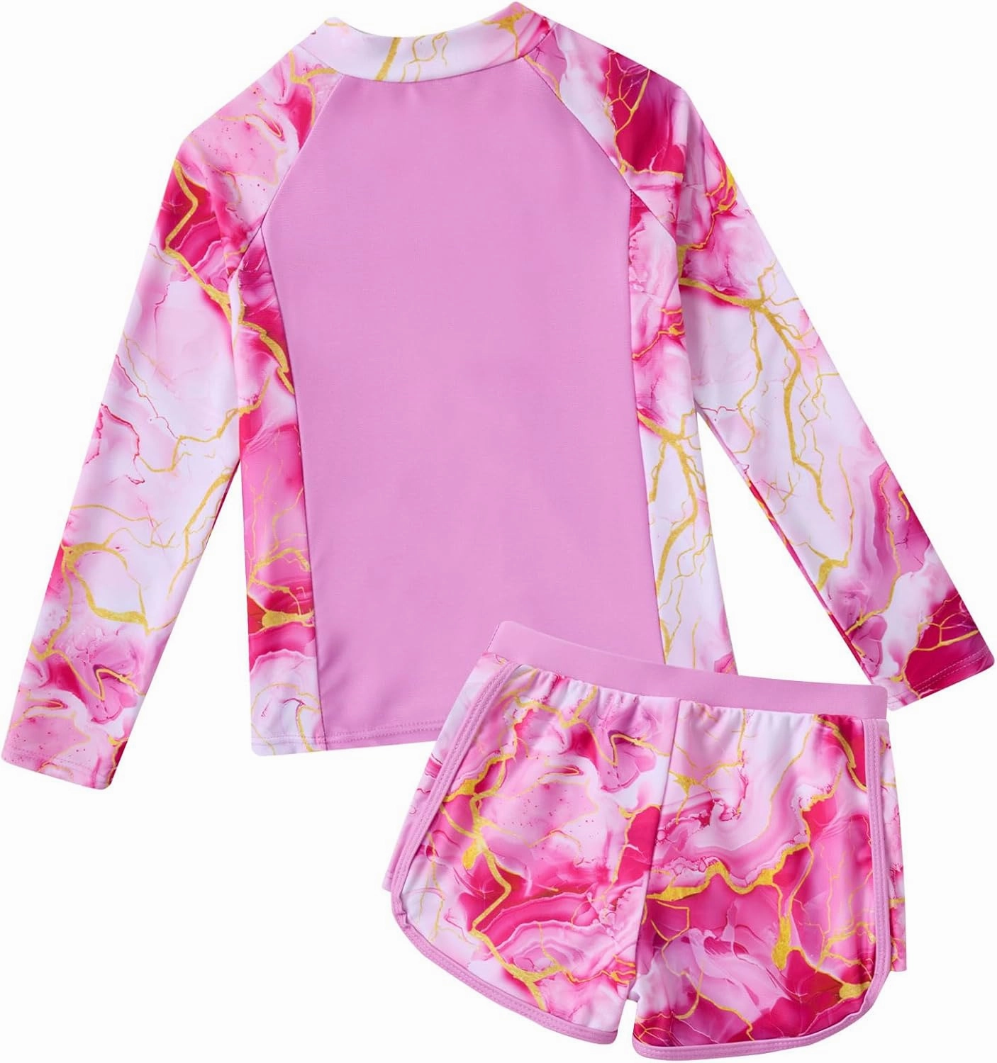 Vogseek Girls Swimsuits 5-9 Years 2 Piece Zip Rashguard Sets Long Sleeve Bathing Suit