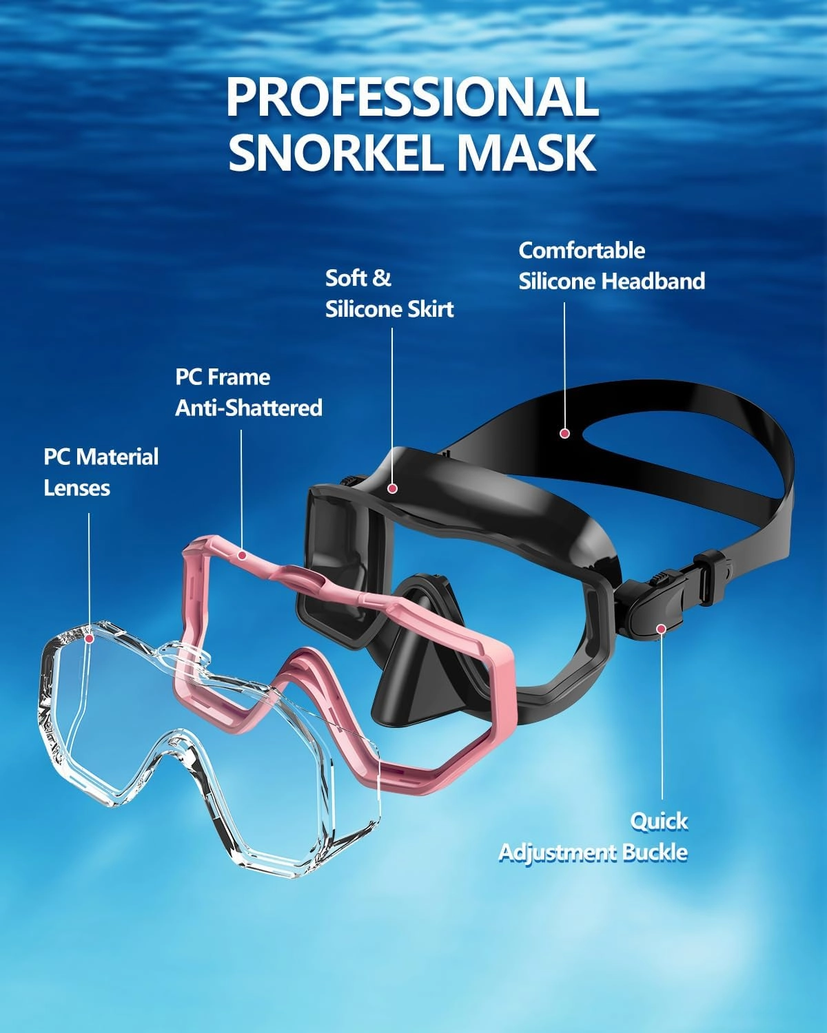 W WSTOO Swim Goggles with Nose Cover,Latest HD 3-Window Wide Vision Lens Snorkel Mask Anti-Fog&Leak for Adults Youth and Kids Swimming Snorkeling Diving