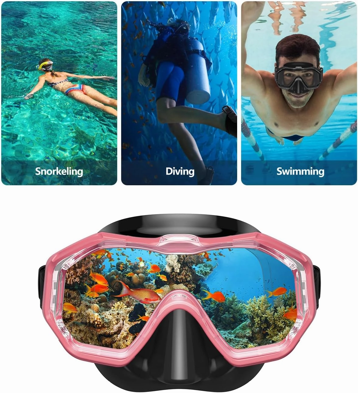 W WSTOO Swim Goggles with Nose Cover,Latest HD 3-Window Wide Vision Lens Snorkel Mask Anti-Fog&Leak for Adults Youth and Kids Swimming Snorkeling Diving