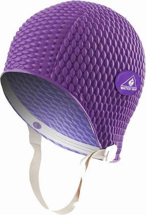 Water Gear Bubble Swim Cap - Ideal for Long Hair and Women's Swimming - Will Keep Long Hair Dry and Secure While Still Providing a Comfortable Fit - Shave Time Off Your Lap - Large Purple