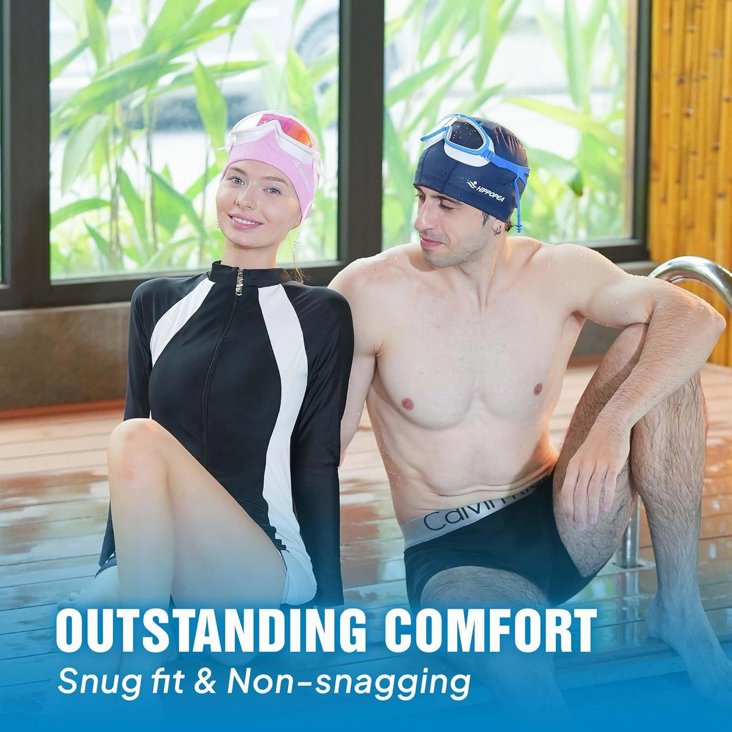 Water Resistant Fabric Swim Cap with PU Coating Layer - Elasticic Cloth Swimming Cap, Breathable, Lightweight & Comfortable for Women Men Boy Girl