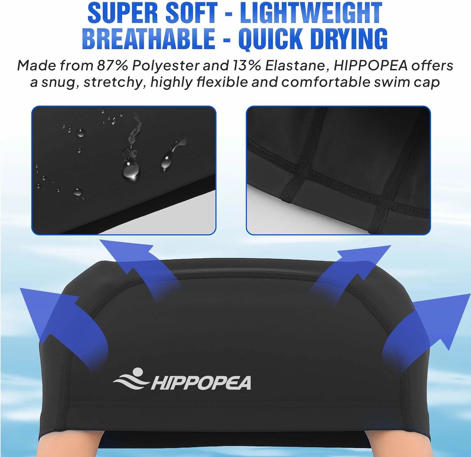 Water Resistant Fabric Swim Cap with PU Coating Layer - Elasticic Cloth Swimming Cap, Breathable, Lightweight & Comfortable for Women Men Boy Girl