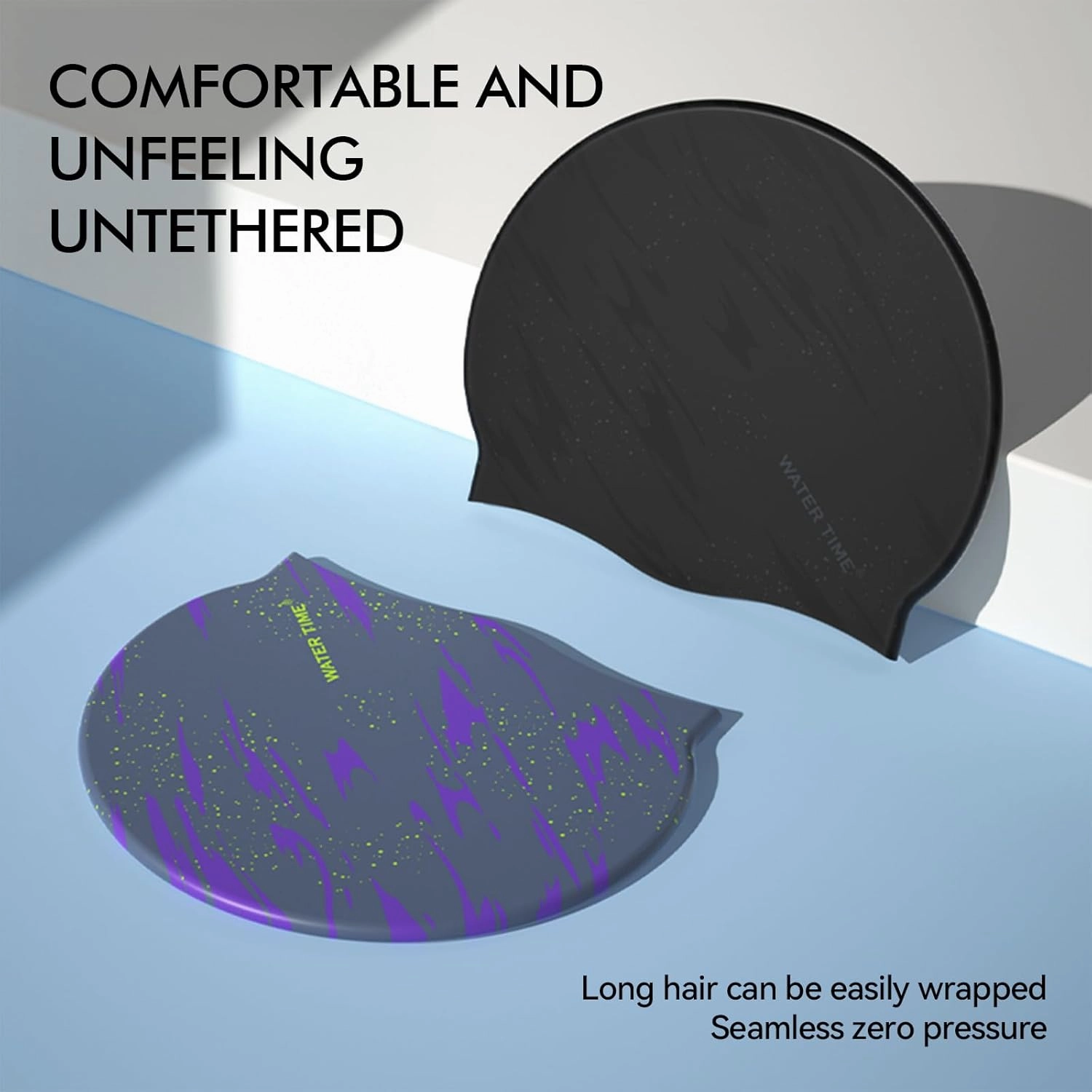 WATERTIME Swim Caps for Women Waterproof hat Comfortable Bathing Adult Cap Silicone Swimming Hat for Long Hair