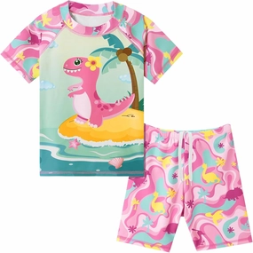 WAWSAM 2 Pieces Girls Rash Guard Toddler Swimsuit Girl Swimsuit Short Sleeve Bathing Suit for 3-6 Years