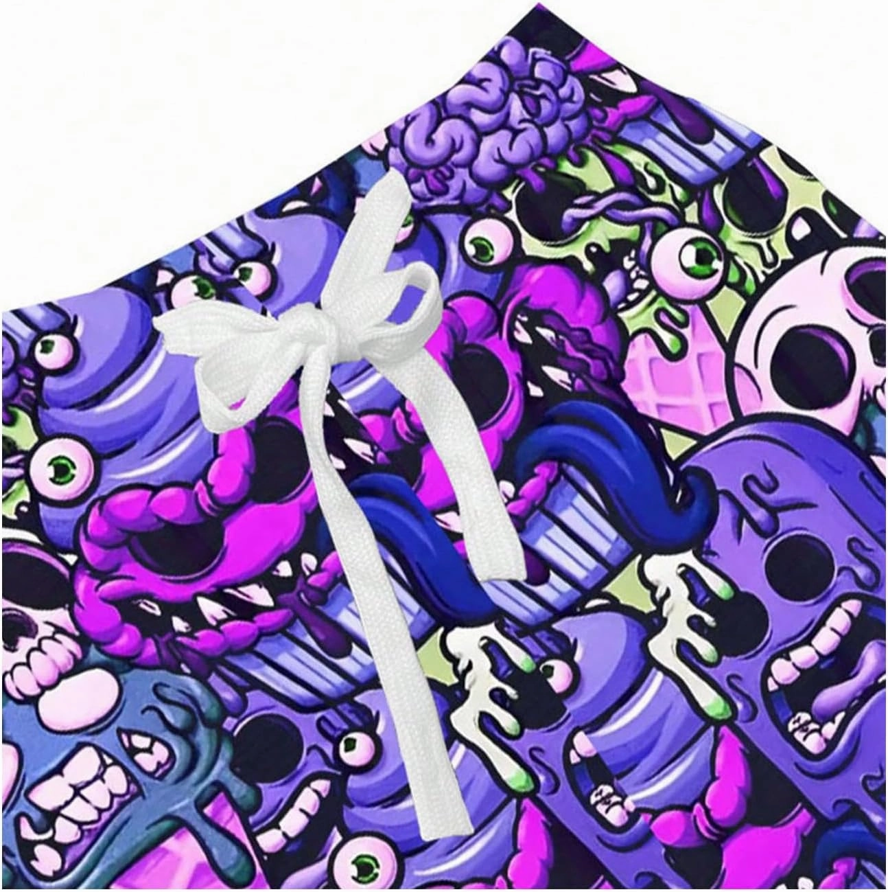 WDIRARA Men's Cartoon Skull Print Swim Trunks Drawstring Elastic Waist Beach Shorts