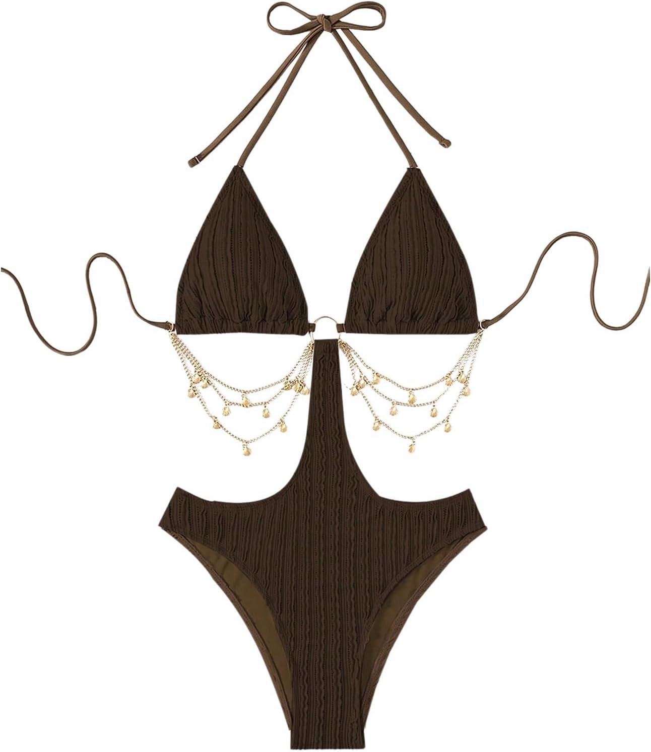 WDIRARA Women's Chain Linked Cut Out Halter One Piece Swimsuit