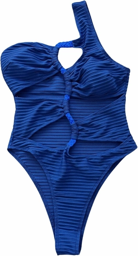 WDIRARA Women's Cut Out One Shoulder Swimsuit Bikini Hollow Out Ruched High Cut One Piece Swimsuit