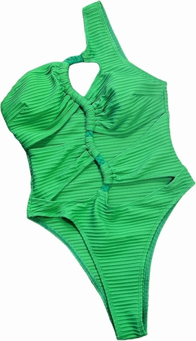WDIRARA Women's Cut Out One Shoulder Swimsuit Bikini Hollow Out Ruched High Cut One Piece Swimsuit