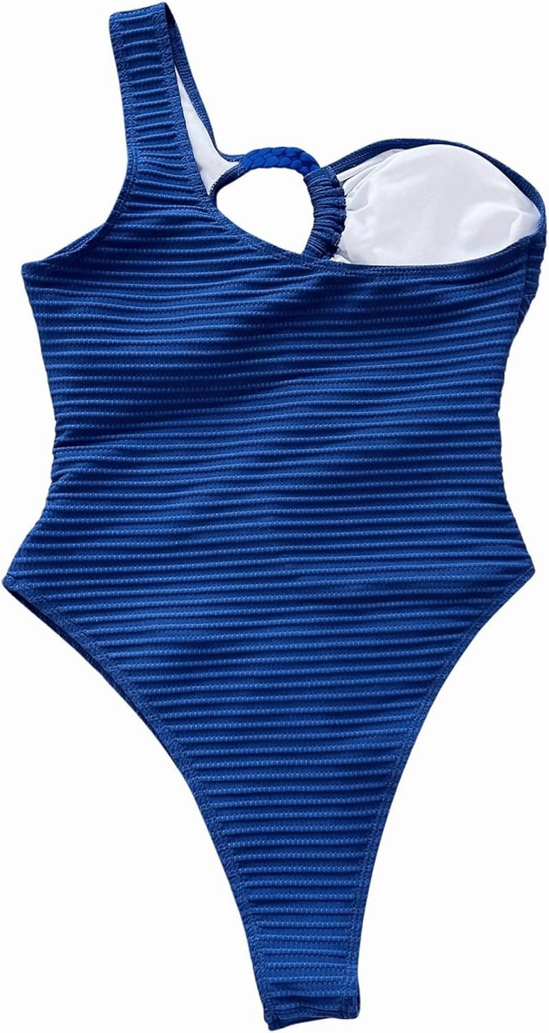 WDIRARA Women's Cut Out One Shoulder Swimsuit Bikini Hollow Out Ruched High Cut One Piece Swimsuit