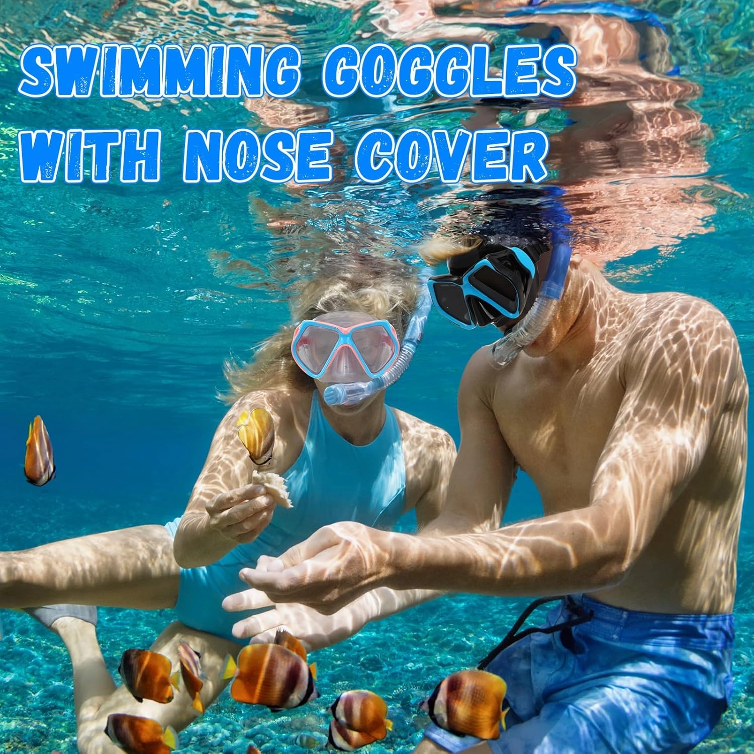Weewooday 2 Pcs Adults Swimming Goggles with Nose Cover Tempered Glass Diving Mask Clear Wide View No Blurring Swim Goggle for Adult Men Women Youth