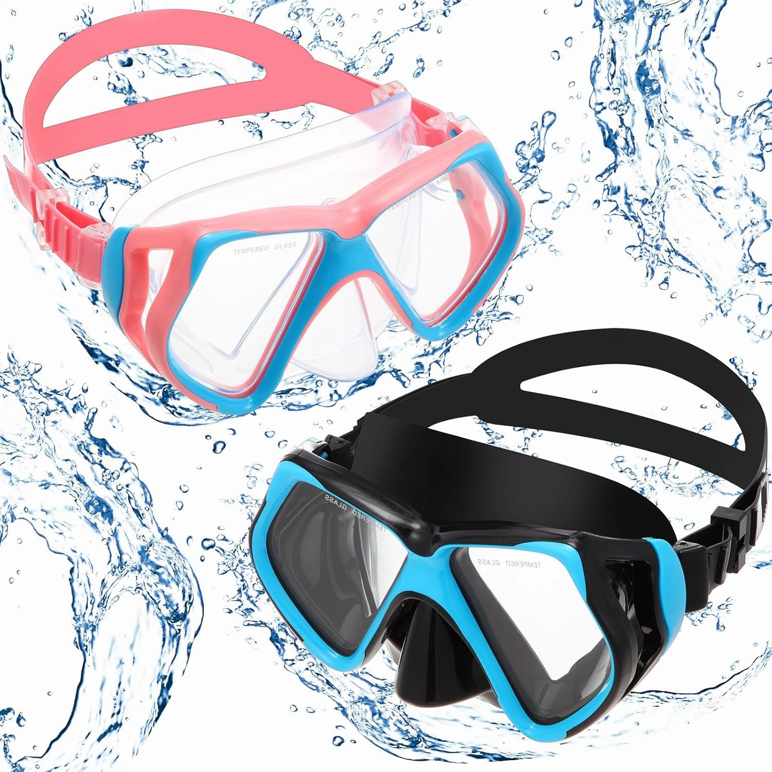 Weewooday 2 Pcs Adults Swimming Goggles with Nose Cover Tempered Glass Diving Mask Clear Wide View No Blurring Swim Goggle for Adult Men Women Youth