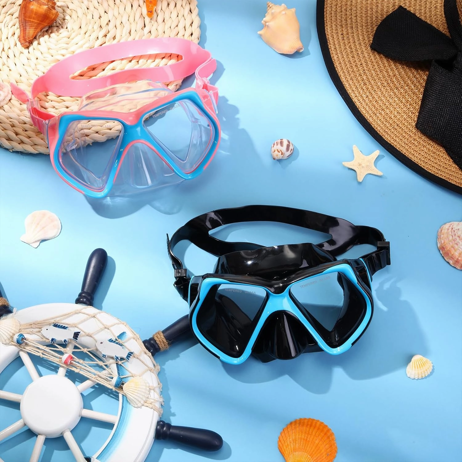 Weewooday 2 Pcs Adults Swimming Goggles with Nose Cover Tempered Glass Diving Mask Clear Wide View No Blurring Swim Goggle for Adult Men Women Youth