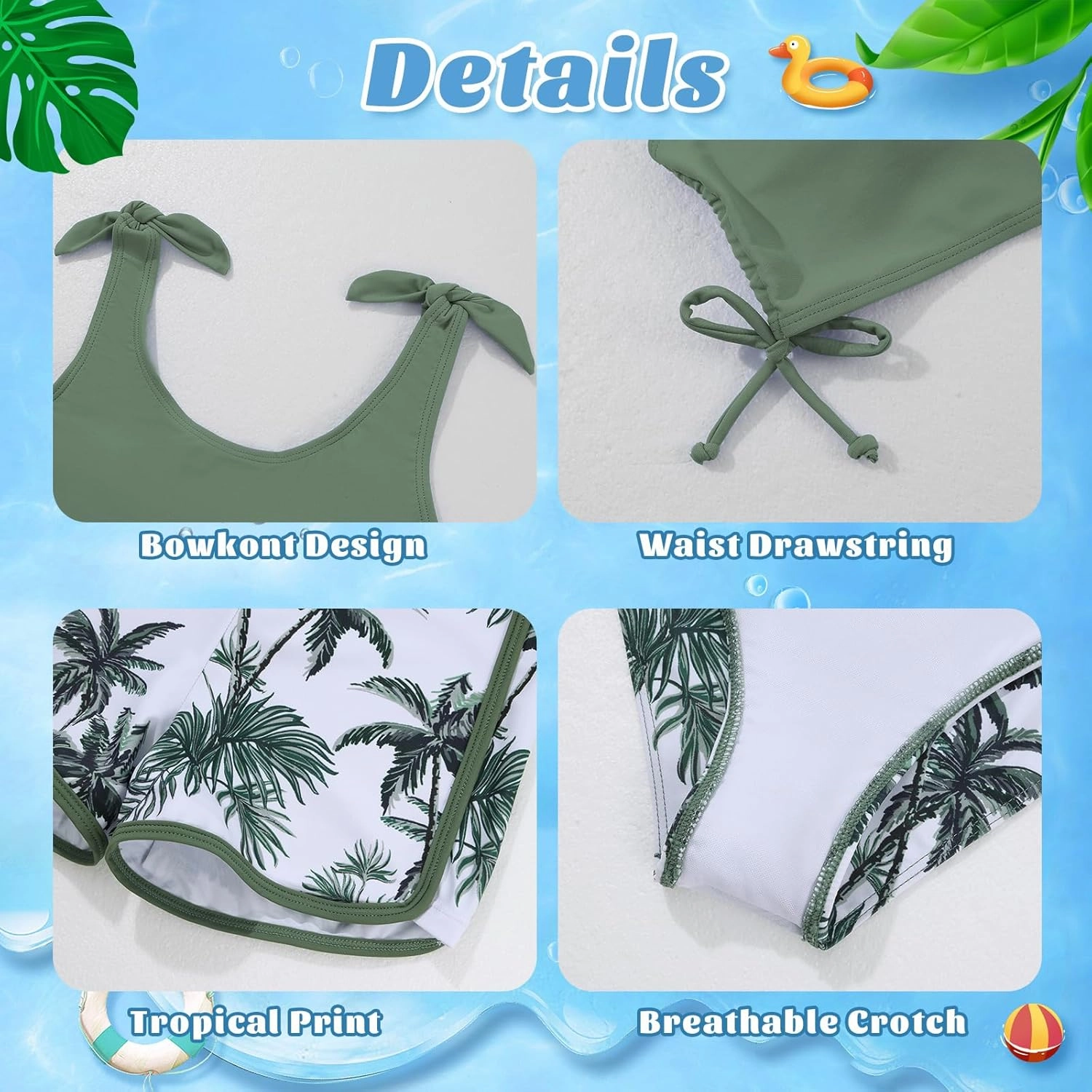 Weixinbuy Girls Swimsuit Bikini Set 3 Piece Kids Tropical Print Swimwear with Shorts Bathing Suit for Teens 9-16 Years