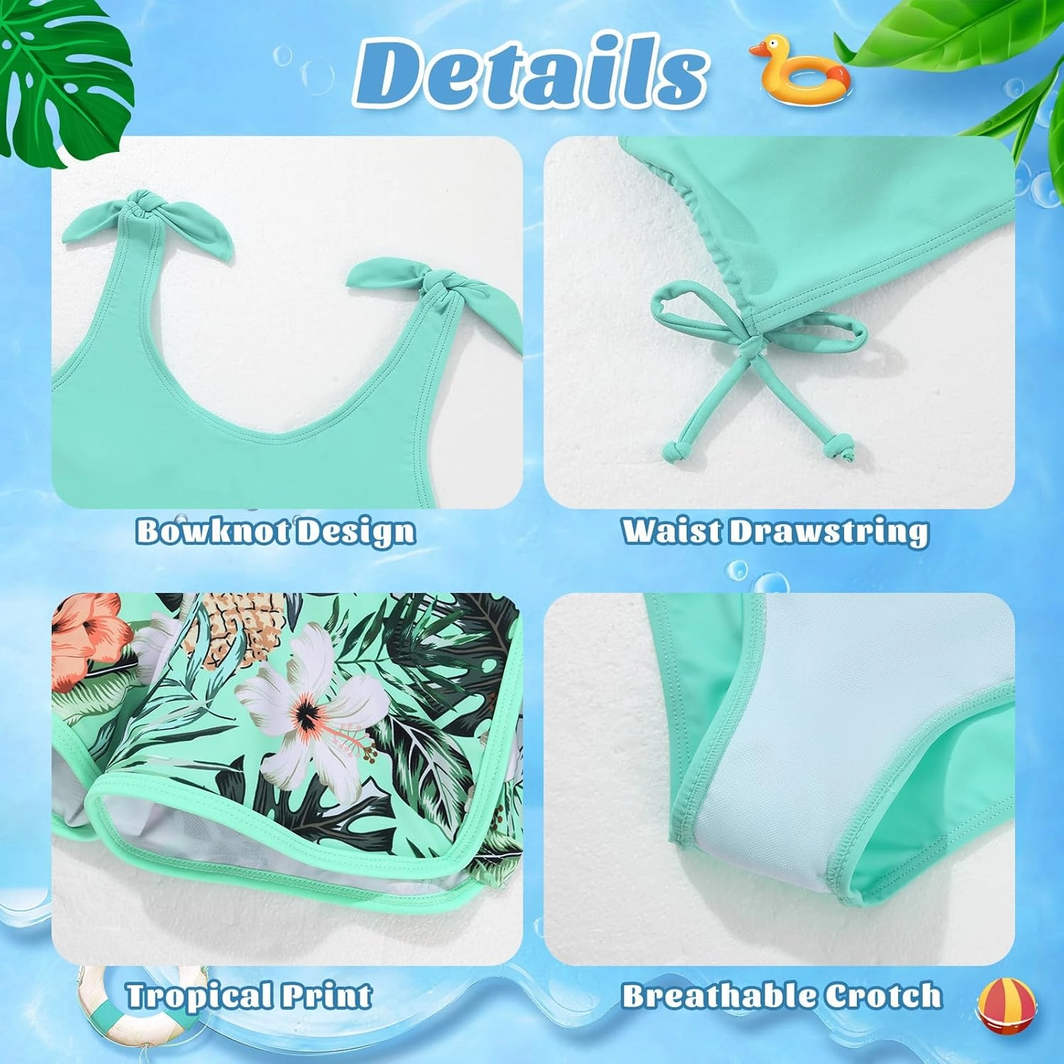 Weixinbuy Girls Swimsuit Bikini Set 3 Piece Kids Tropical Print Swimwear with Shorts Bathing Suit for Teens 9-16 Years