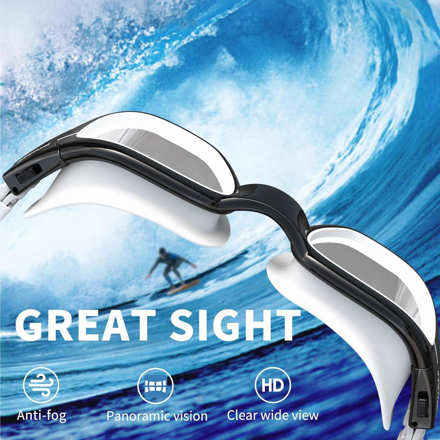 Whale Polarized Swim Goggles, GE Anti-Fog Anti-UV Protection No Leaking Swimming Pool Goggles for Men, Women, and Youth