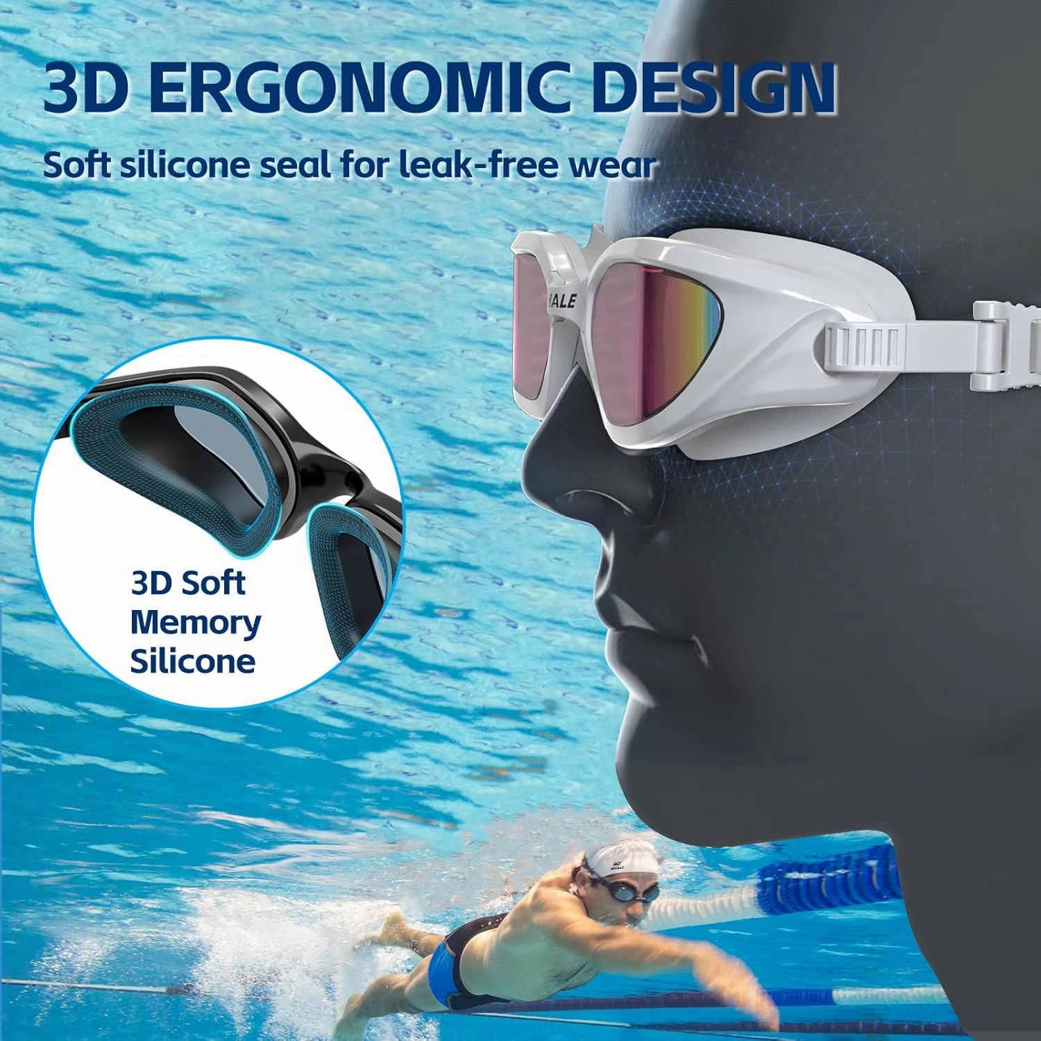 Whale Swimming Goggles Polarized Swim Goggles UV400 Anti-fog Suitable for Adults and Teenagers