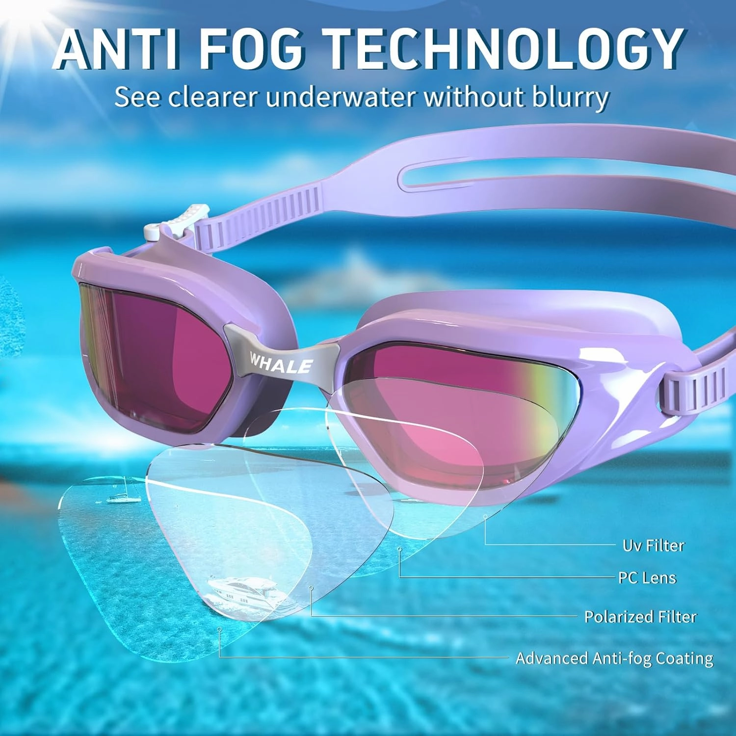 Whale Swimming Goggles Polarized Swim Goggles UV400 Anti-fog Suitable for Adults and Teenagers