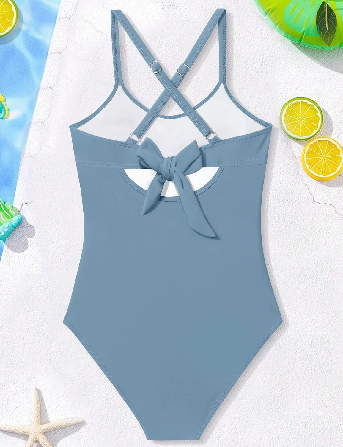 WIQI Girls Swimsuit Criss Cross Ruched One Piece Bathing Suit for Girls Adjustable Tie Back Swimwear 9-16Y