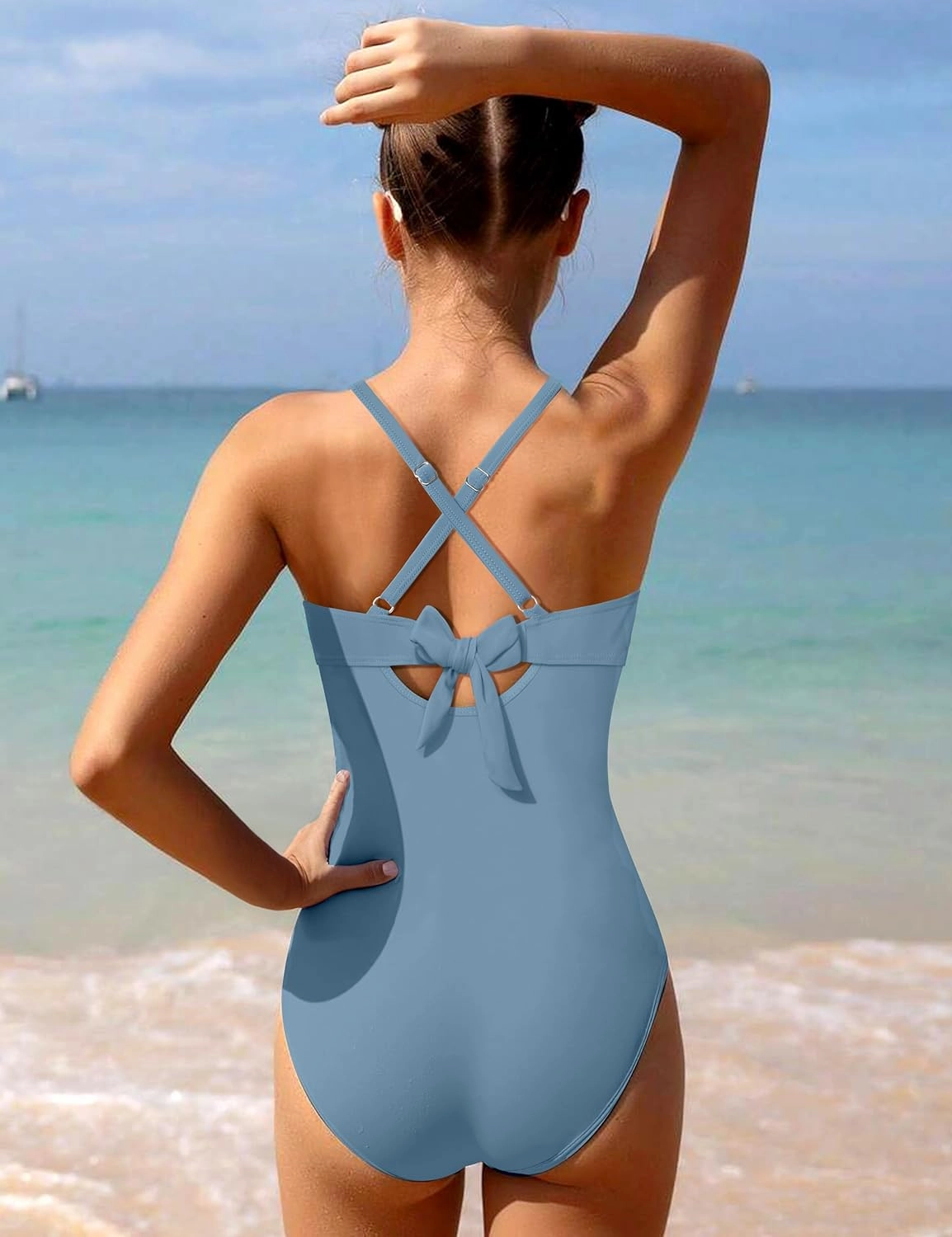 WIQI Girls Swimsuit Criss Cross Ruched One Piece Bathing Suit for Girls Adjustable Tie Back Swimwear 9-16Y