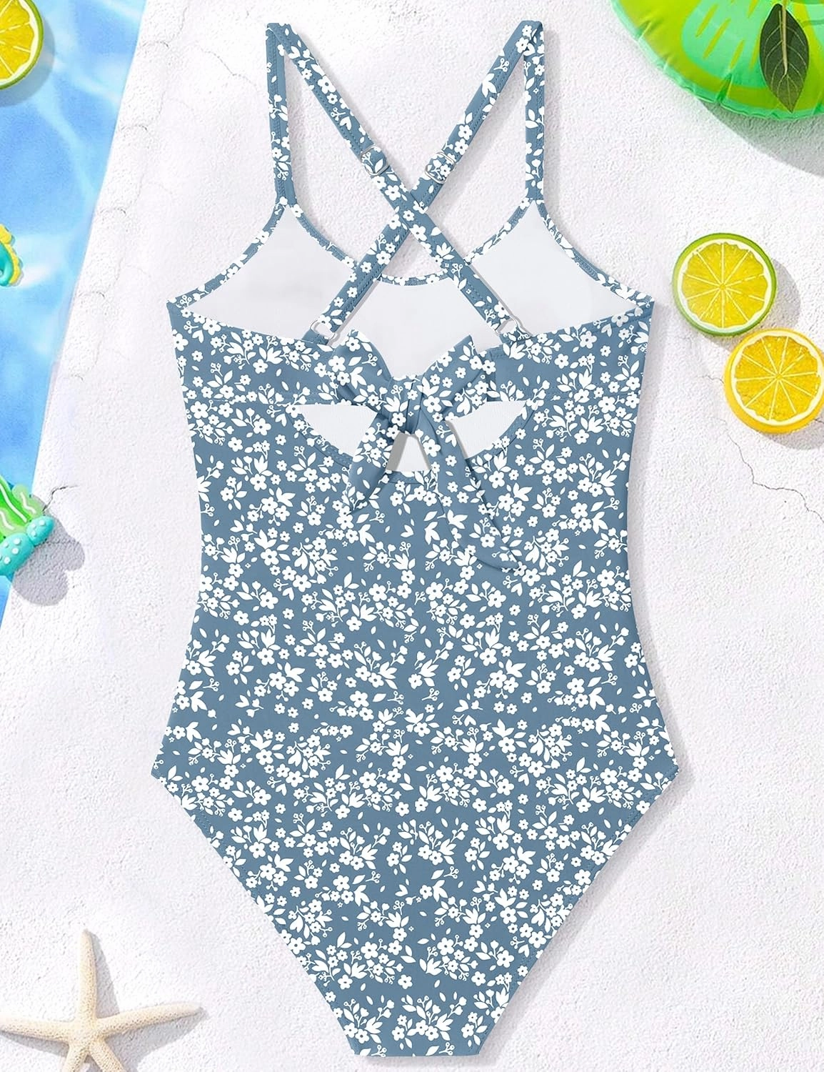WIQI Girls Swimsuit Criss Cross Ruched One Piece Bathing Suit for Girls Adjustable Tie Back Swimwear 9-16Y