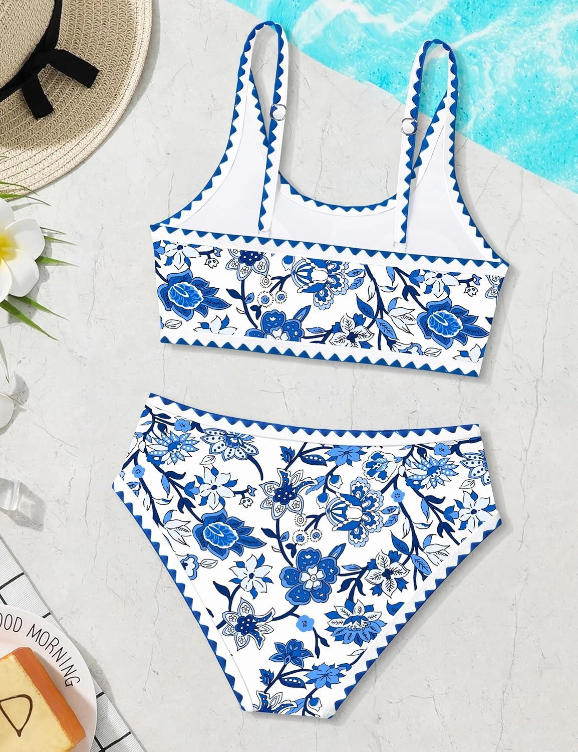 WIQI Girls Swimsuits Bikini Set 2 Piece Bathing Suit Color Contrast Trim Swimwear Size 7-16