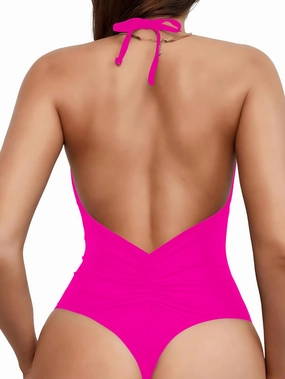 Women' s One Piece Sexy Swimsuits Halter Tie Back V Neck Low Back Bathing Suit Ruched Butt High Cut Swimsuit Thong