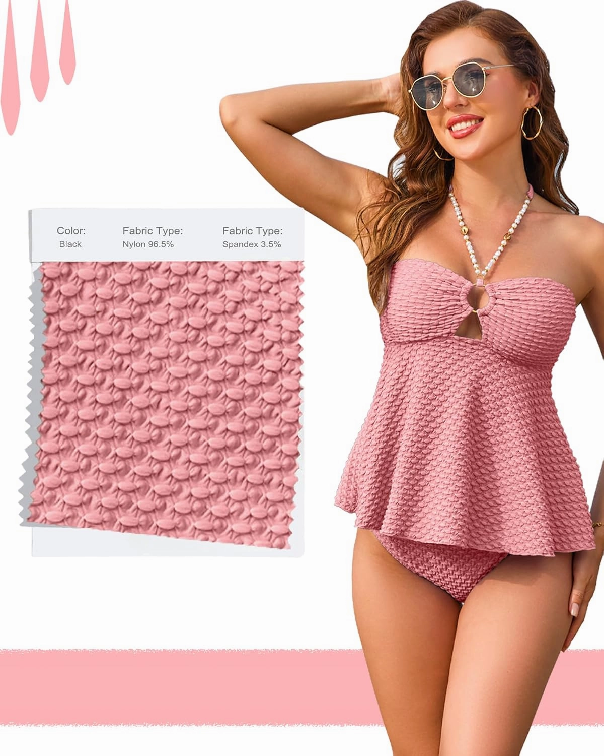 Women Bandeau Swimsuit Two Piece - Tummy Control Bathing Suit Full Coverage High Waisted Bikini Sets Halter Teens