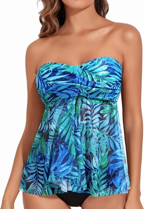 Women Bandeau Tankini Top Only Mesh Strapless Swimsuits Top Halter Flyaway Bathing Suits No Bottom