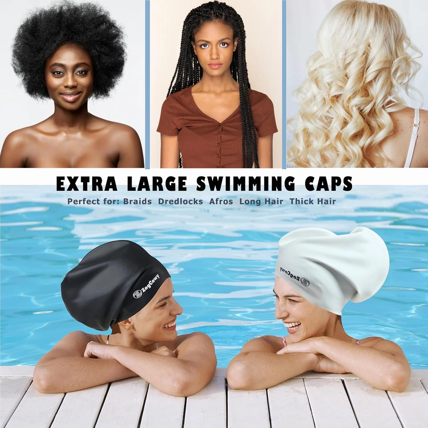 Women Extra Large Swim Cap for Braids and Dreadlocks, Silicone Keep Hair Dry Swimming Caps for Long Hair Extensions Weaves, Waterproof Bath Pool Shower Cap 1-3 Pack
