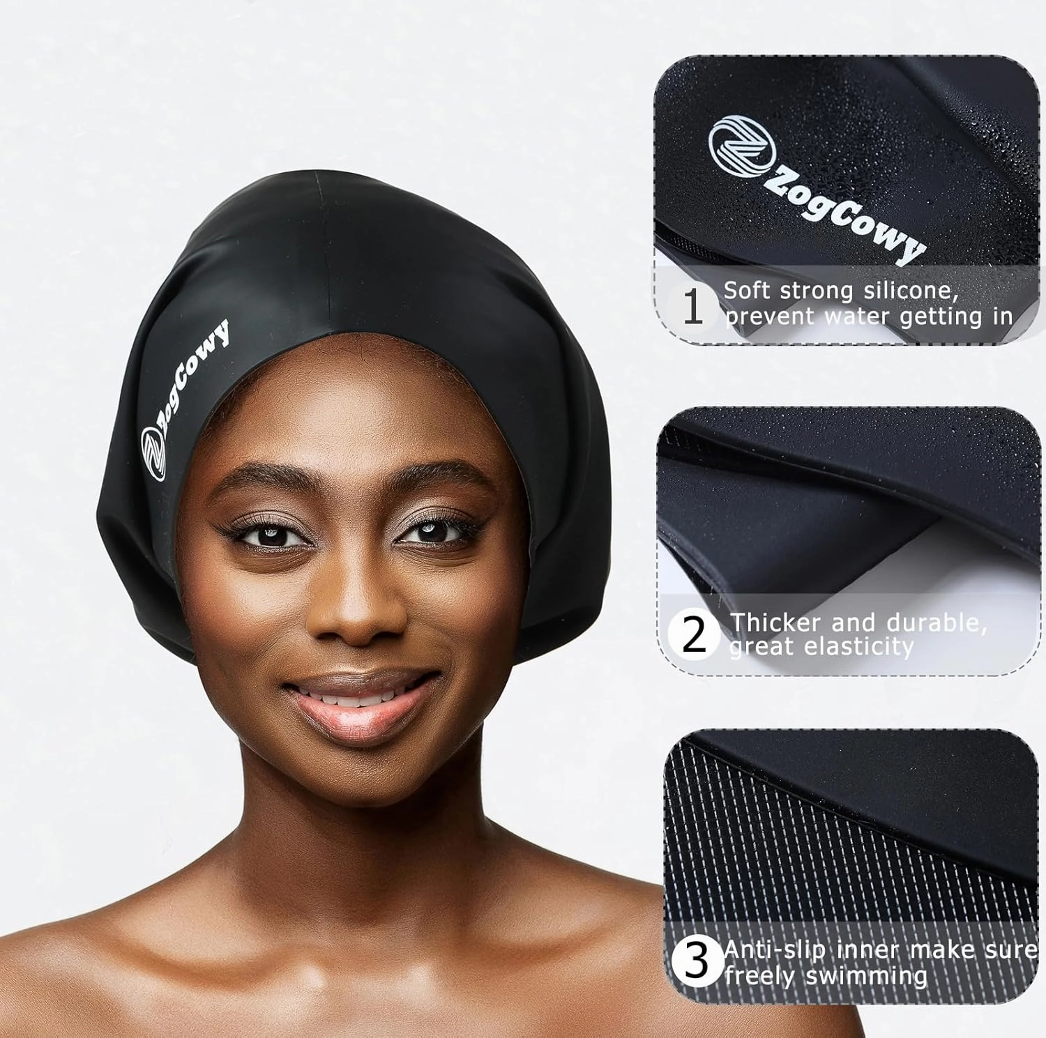 Women Extra Large Swim Cap for Braids and Dreadlocks, Silicone Keep Hair Dry Swimming Caps for Long Hair Extensions Weaves, Waterproof Bath Pool Shower Cap 1-3 Pack