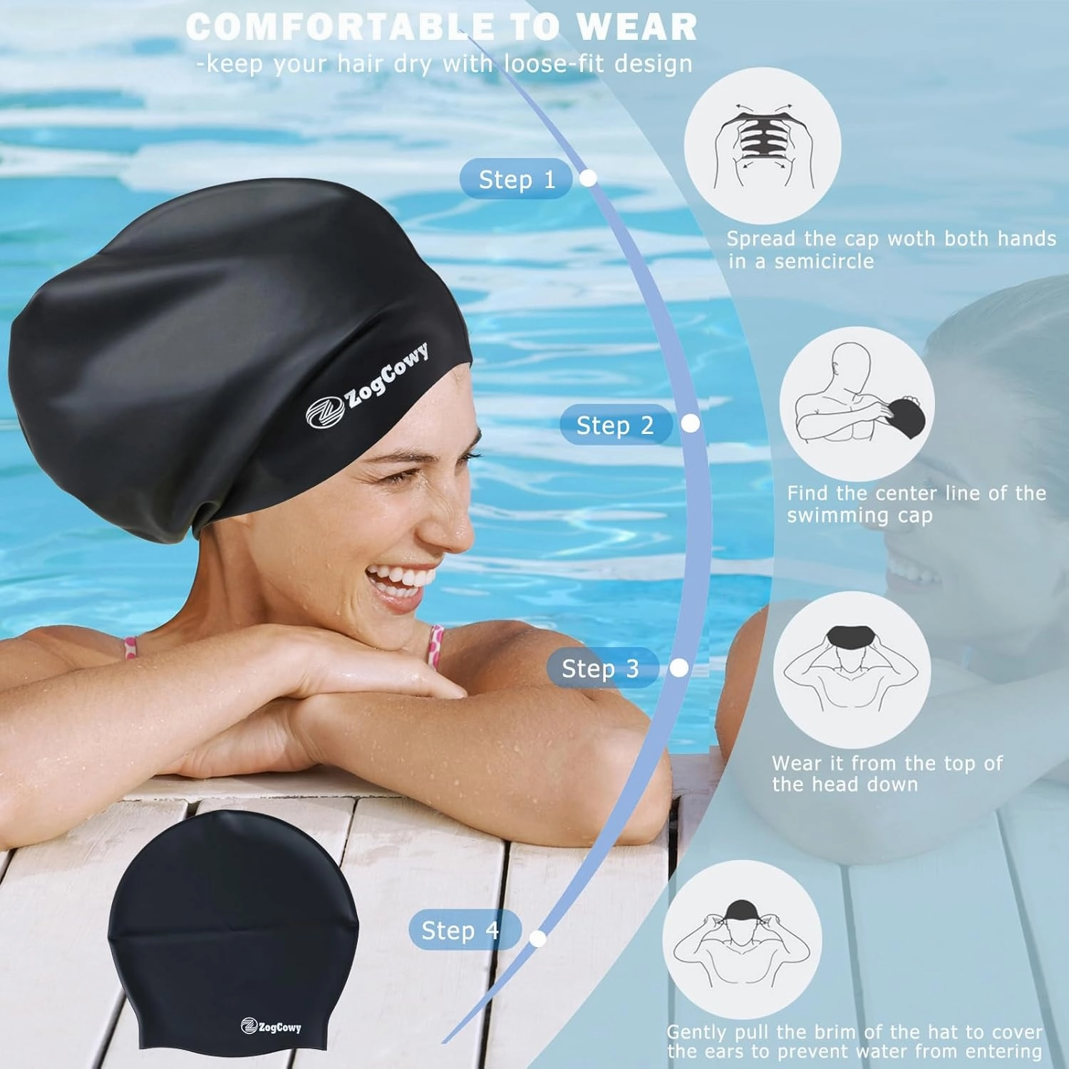 Women Extra Large Swim Cap for Braids and Dreadlocks, Silicone Keep Hair Dry Swimming Caps for Long Hair Extensions Weaves, Waterproof Bath Pool Shower Cap 1-3 Pack