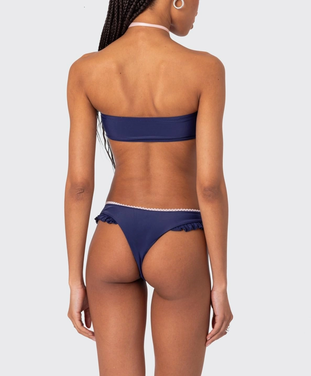 Women Floral Bandeau Bikini Set O Ring Tie Back Strapless 2 Piece Swimsuit Cheeky Thong Batching Suit