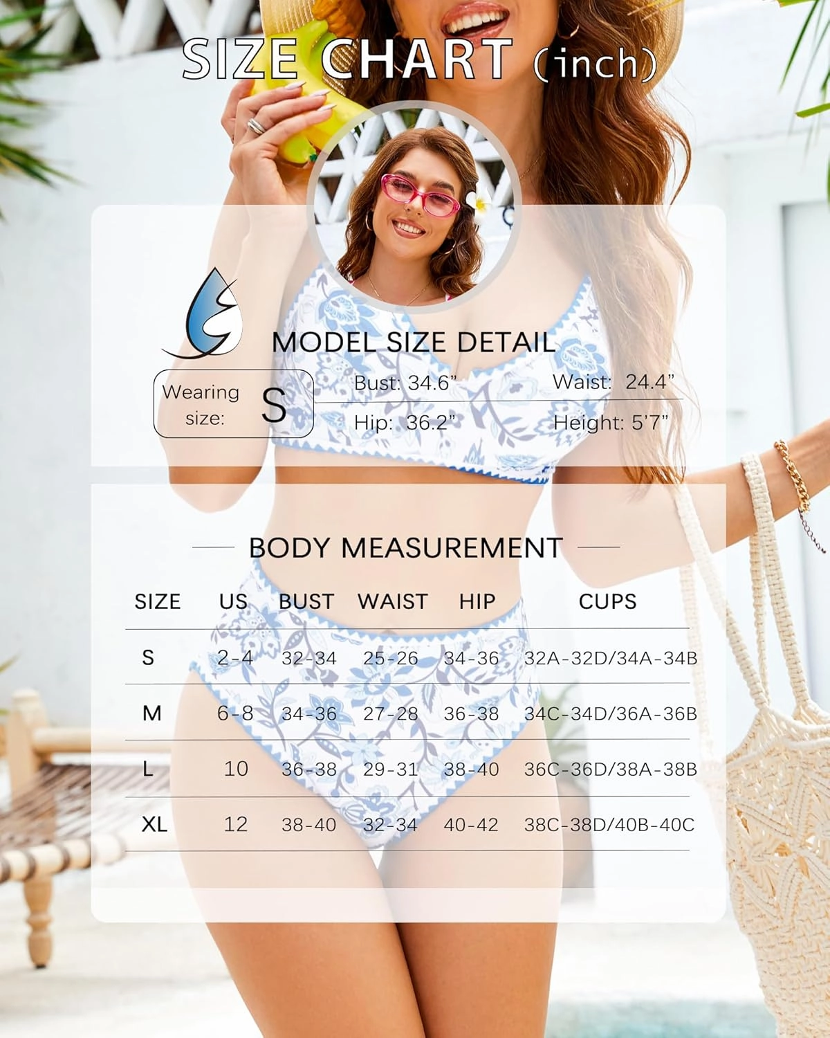 Women High Waisted Bikini Sets-Tummy Control Swimsuit Two Piece Bathing Suit Full Coverage Teen Triangle Top Floral