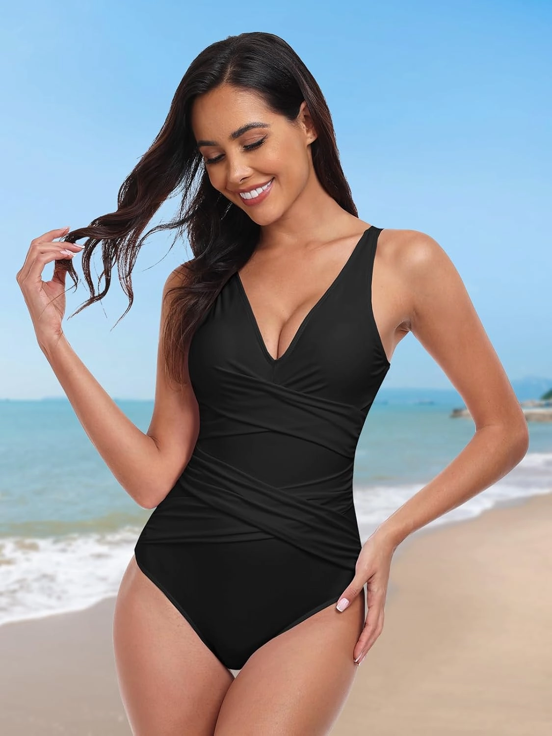 Women One Piece Swimsuit Tummy Control Bathing Suits for Women Slimming Ruched Swimsuits Cutout Swimwear