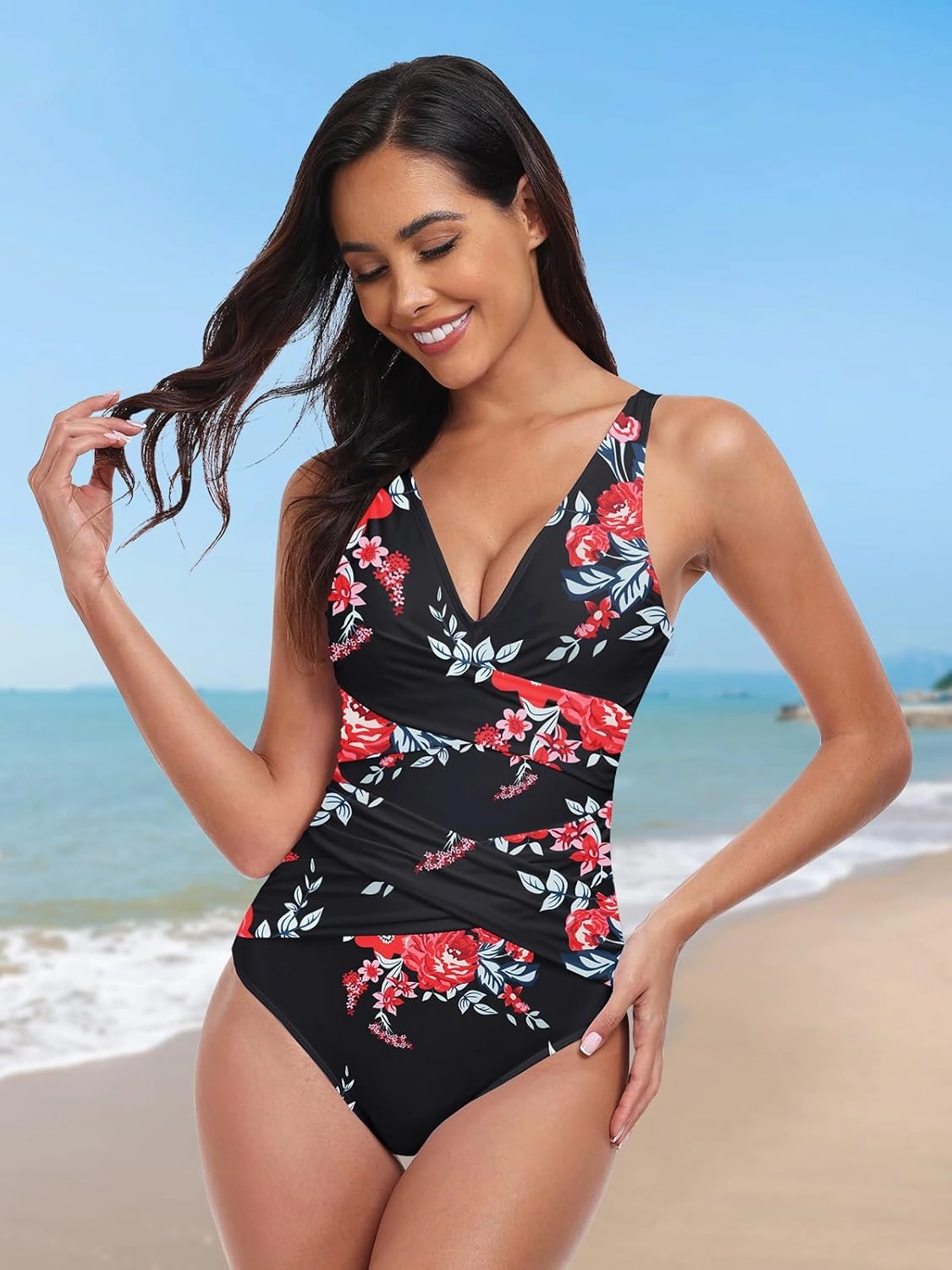 Women One Piece Swimsuit Tummy Control Bathing Suits for Women Slimming Ruched Swimsuits Cutout Swimwear