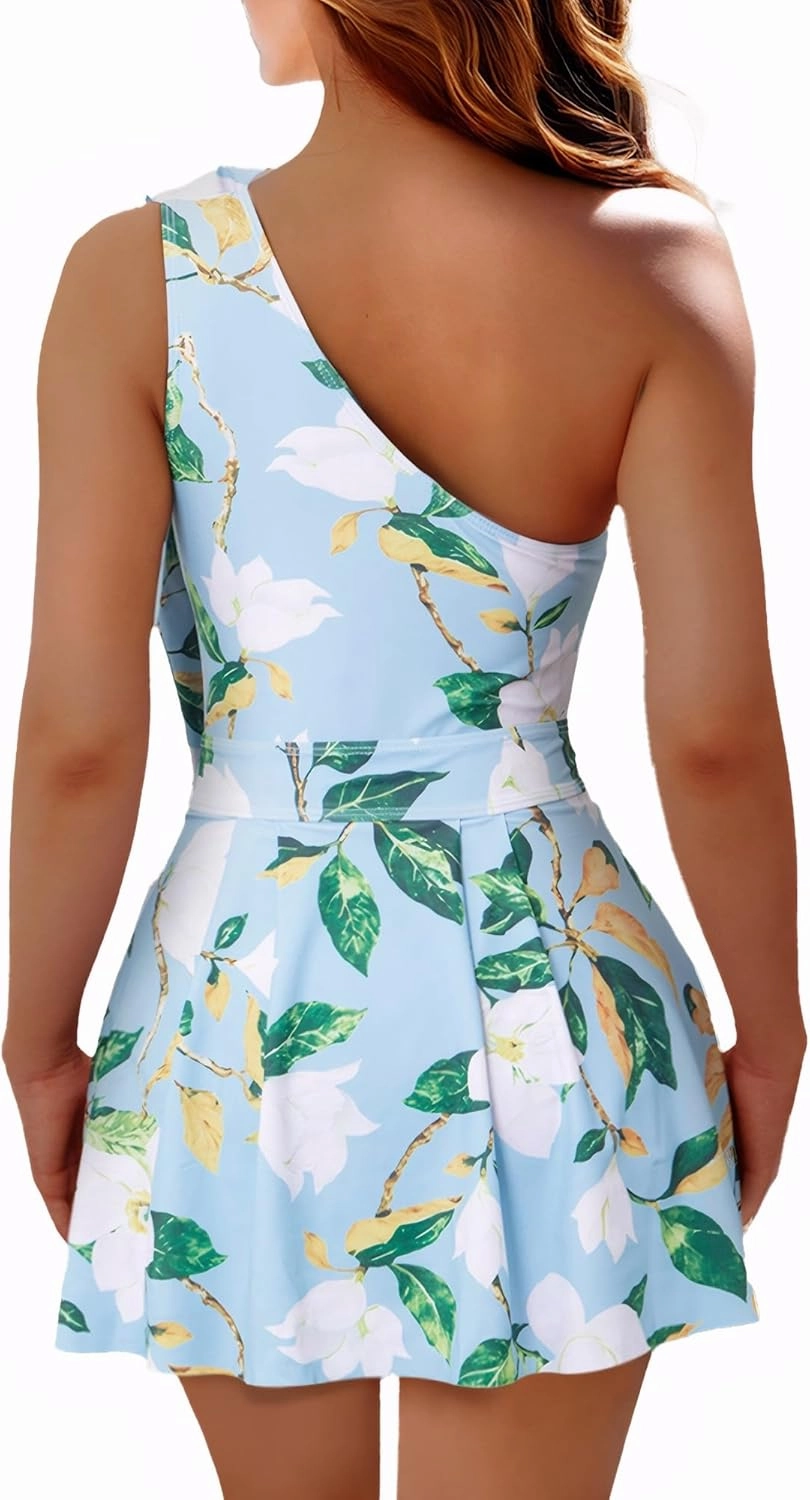 Women One Piece Swimsuit with Cover up Set High Waisted Beach Wrap Skirt Two Piece Bathing Suit