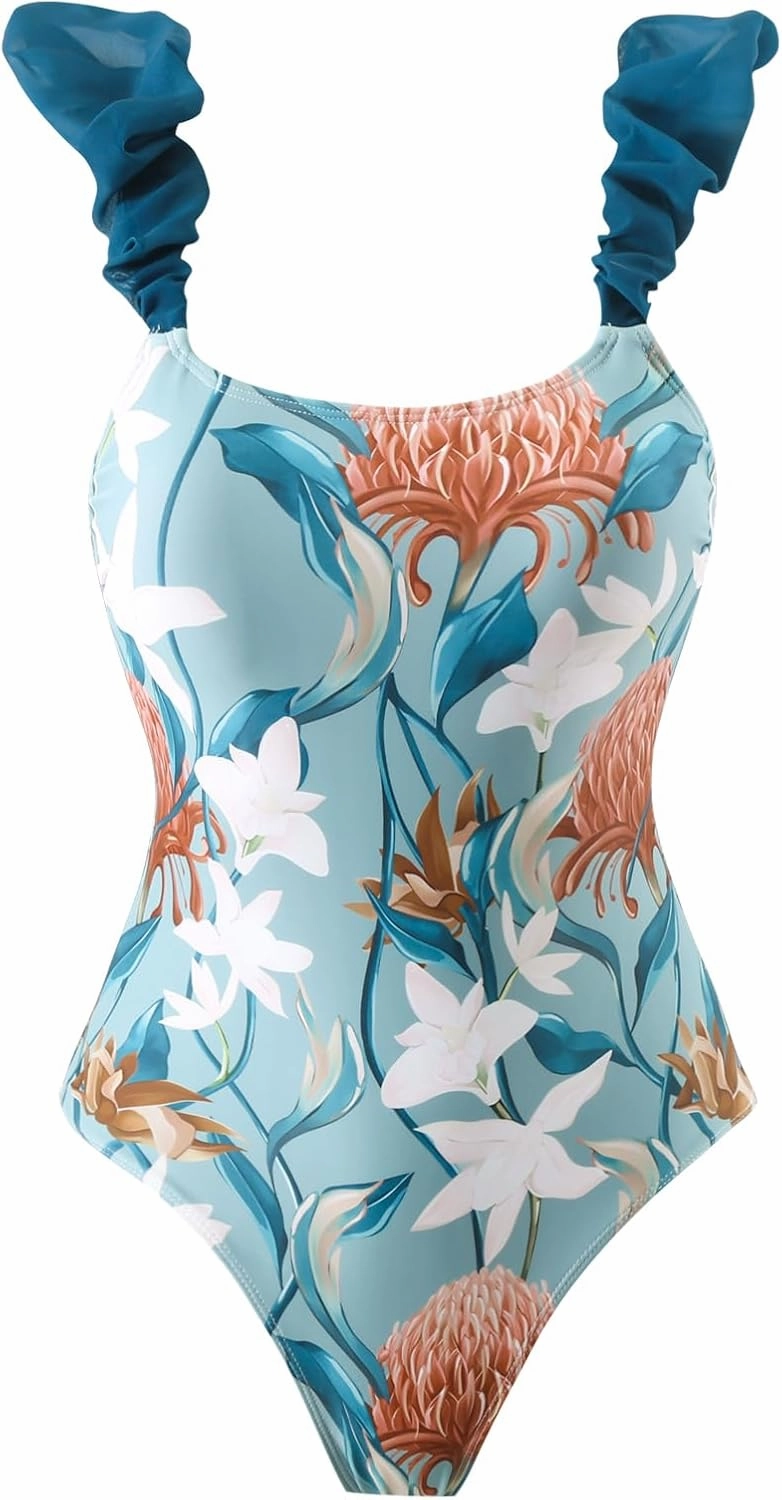 Women One Piece Swimsuit with Cover up Set High Waisted Beach Wrap Skirt Two Piece Bathing Suit