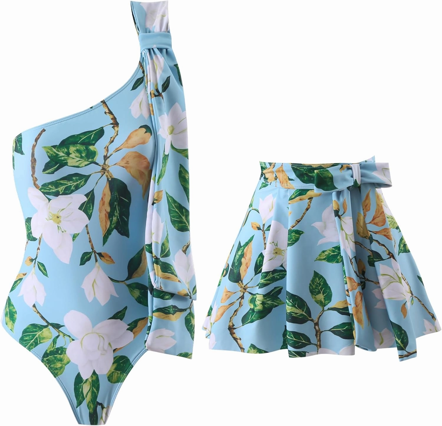 Women One Piece Swimsuit with Cover up Set High Waisted Beach Wrap Skirt Two Piece Bathing Suit