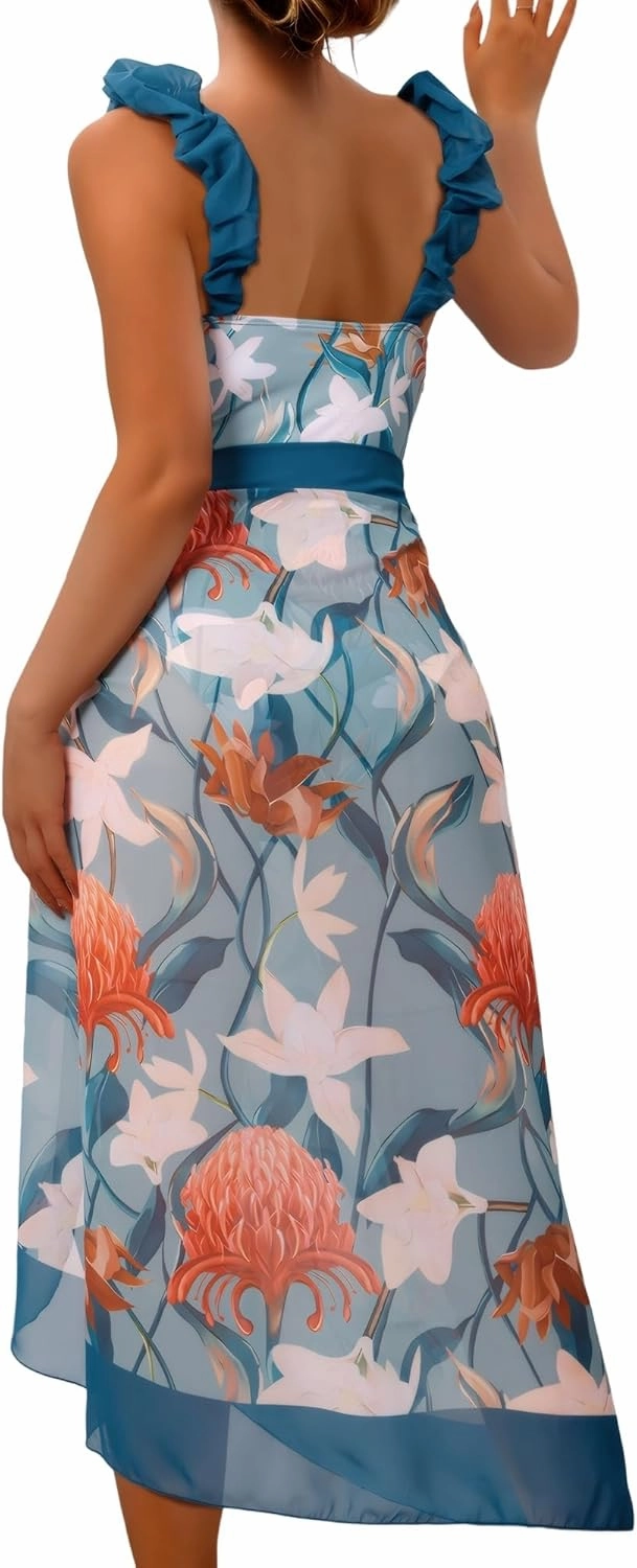 Women One Piece Swimsuit with Cover up Set High Waisted Beach Wrap Skirt Two Piece Bathing Suit