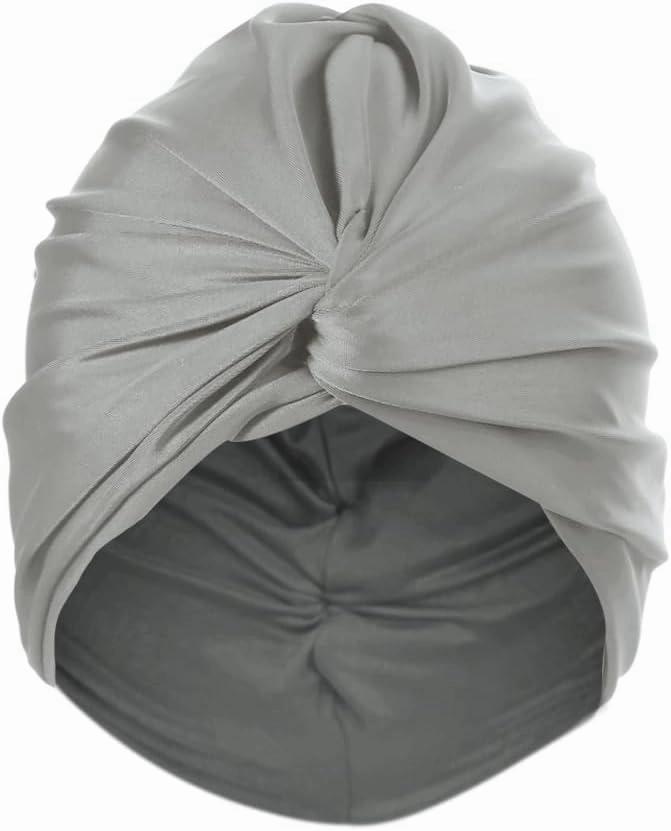 Women Pleated Fabric Swim Cap Elastic Long Curly Hair Bathing Cap Breathable Knotted Swimming Turban Non-Waterproof Swimming Hat Wrap