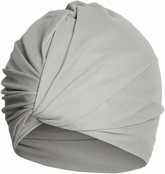 Women Pleated Fabric Swim Cap Elastic Long Curly Hair Bathing Cap Breathable Knotted Swimming Turban Non-Waterproof Swimming Hat Wrap