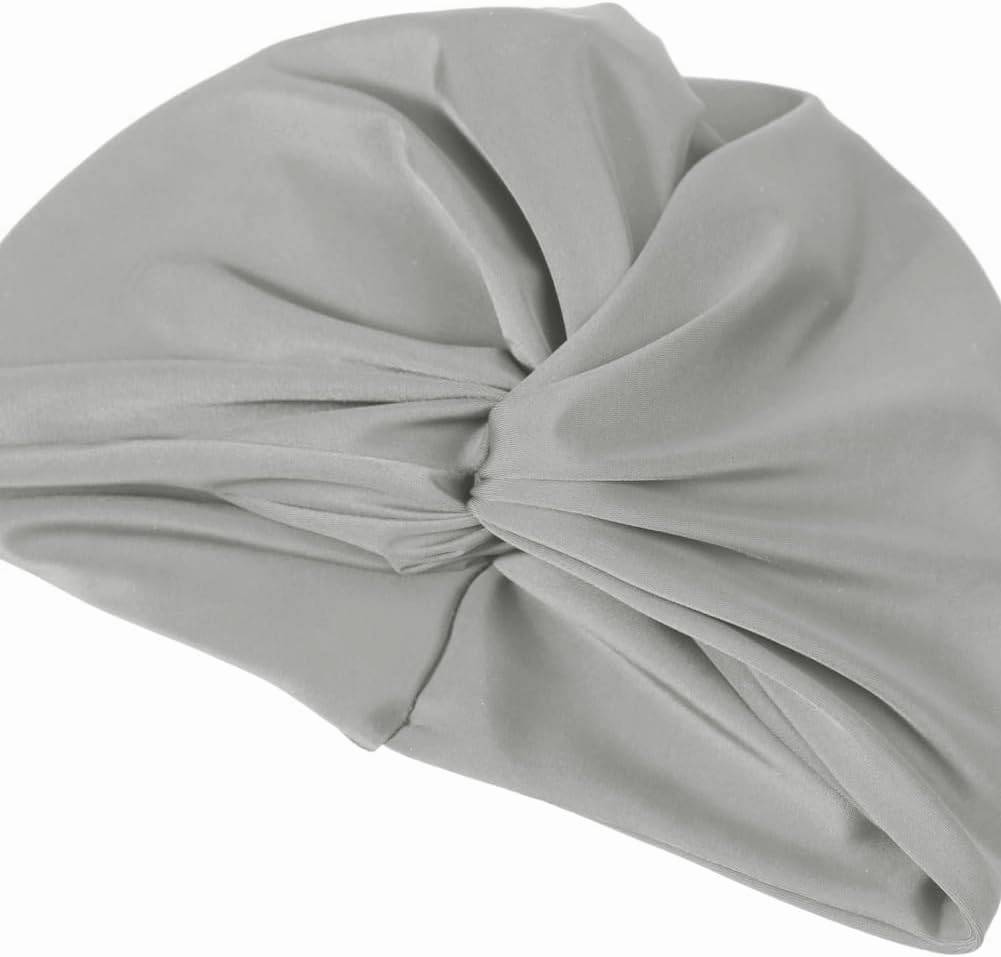 Women Pleated Fabric Swim Cap Elastic Long Curly Hair Bathing Cap Breathable Knotted Swimming Turban Non-Waterproof Swimming Hat Wrap