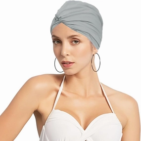 Women Pleated Fabric Swim Cap Elastic Long Curly Hair Bathing Cap Breathable Knotted Swimming Turban Non-Waterproof Swimming Hat Wrap