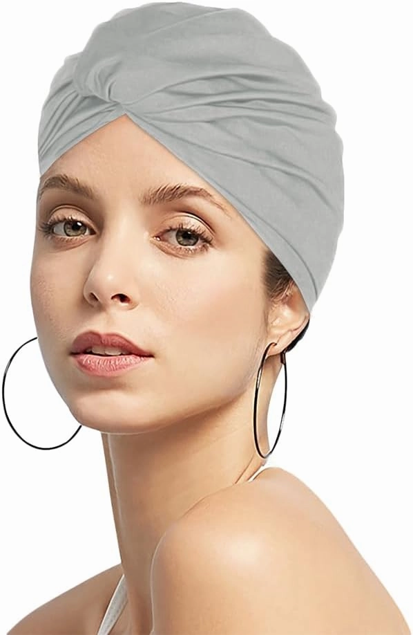 Women Pleated Fabric Swim Cap Elastic Long Curly Hair Bathing Cap Breathable Knotted Swimming Turban Non-Waterproof Swimming Hat Wrap