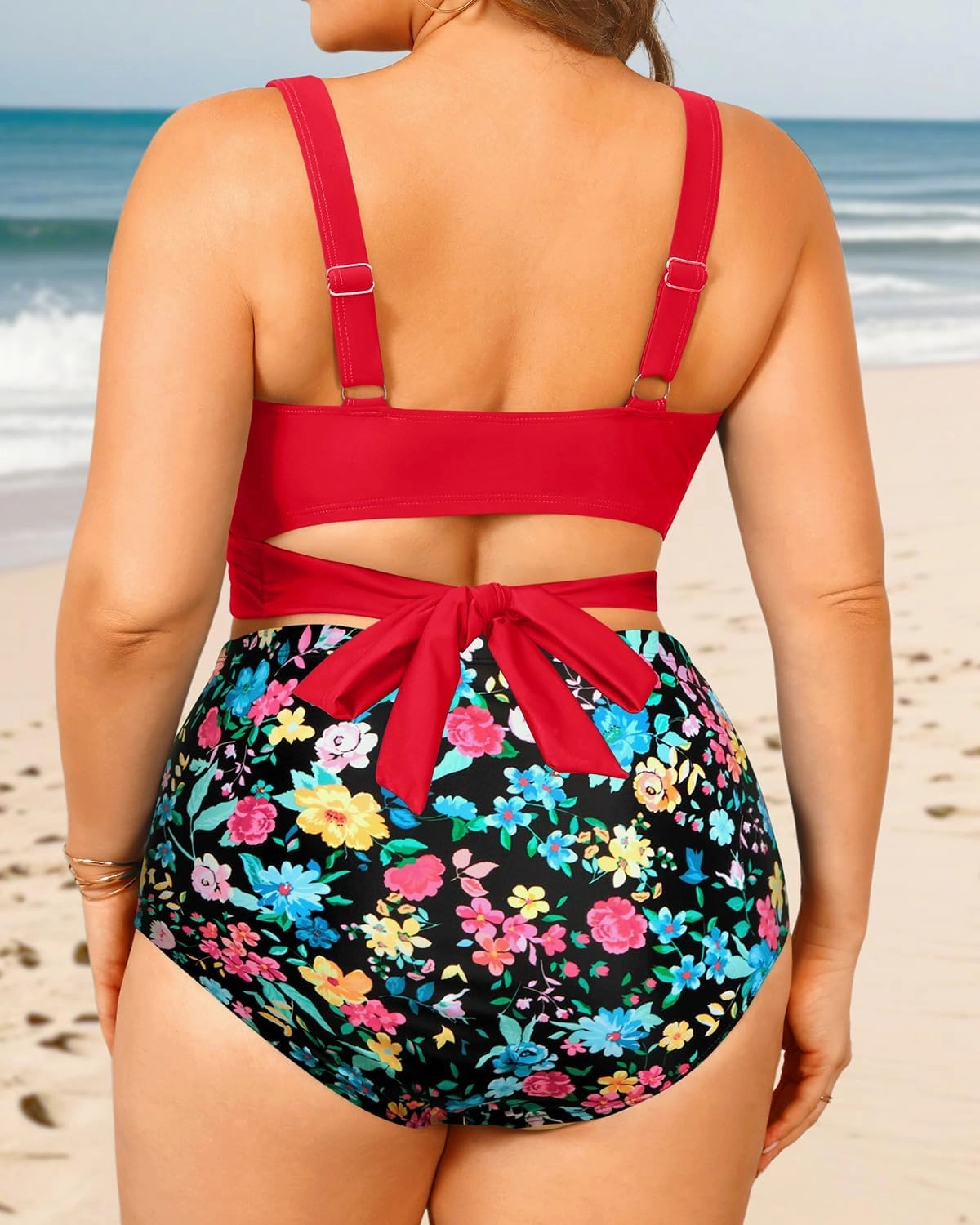 Women Plus Size High Waisted Bikini - Two Piece Swimsuit Tummy Control Bathing Suit Wrap Tie Back 2025 Swimwear