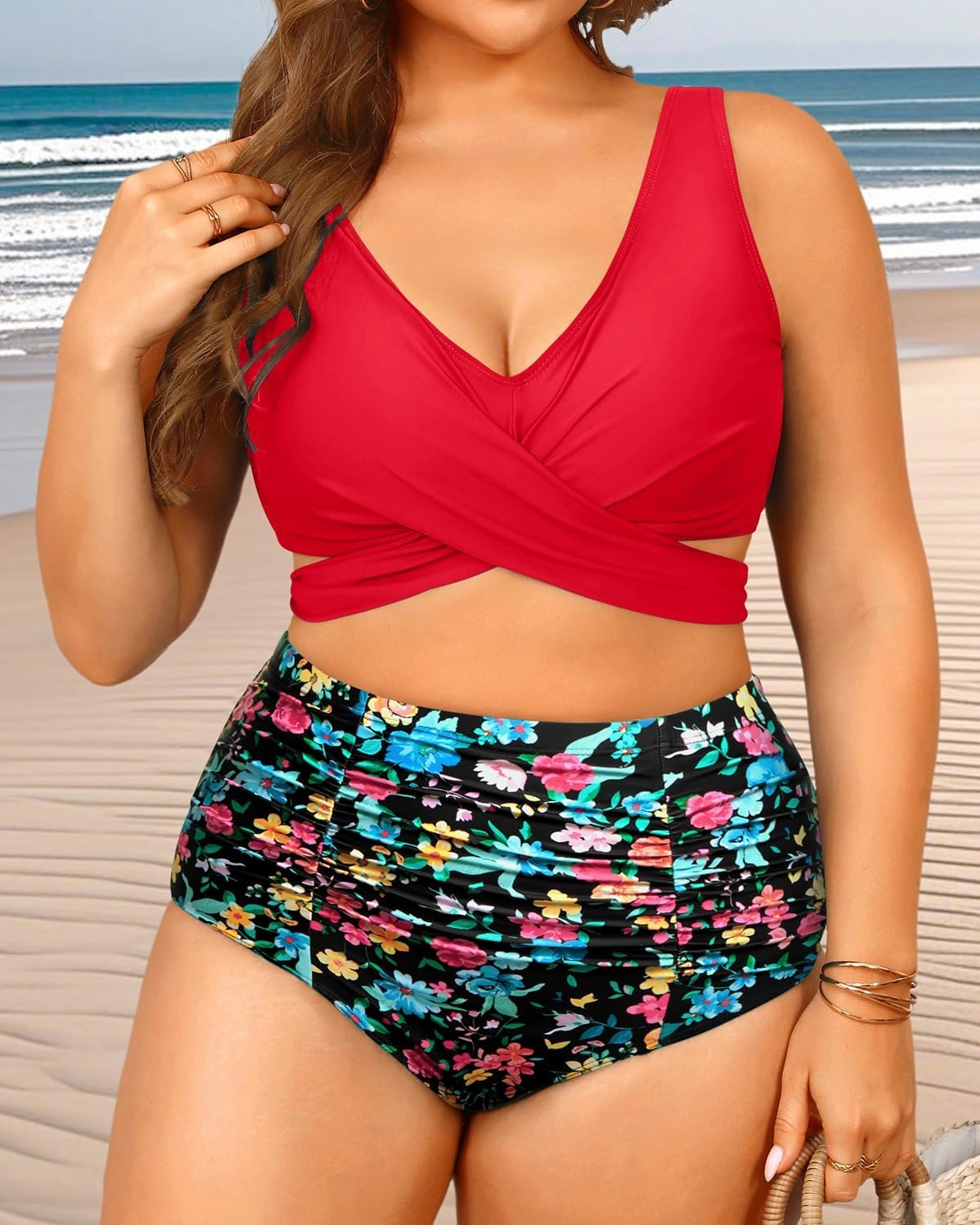 Women Plus Size High Waisted Bikini - Two Piece Swimsuit Tummy Control Bathing Suit Wrap Tie Back 2025 Swimwear