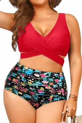 Women Plus Size High Waisted Bikini - Two Piece Swimsuit Tummy Control Bathing Suit Wrap Tie Back 2025 Swimwear